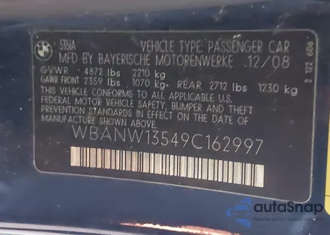2009 BMW 535I z USA, uszkodzony, nr VIN WBANW13549C162997
